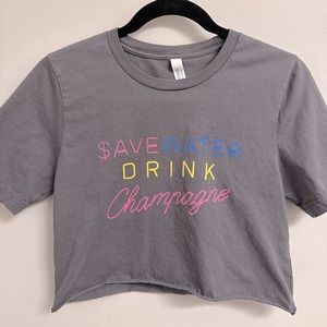 Women’s Cropped T-shirt, Size Small, Save Water Drink Champagne